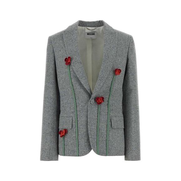 MOSCHINO Sweaters - Moschino Women Melange Grey Silk Blend Blazer